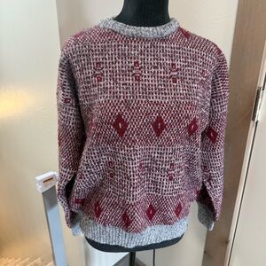 Vintage Cambio Italia Wool Blend Red Grey‎ Geometric Crewneck Sweater Knit L